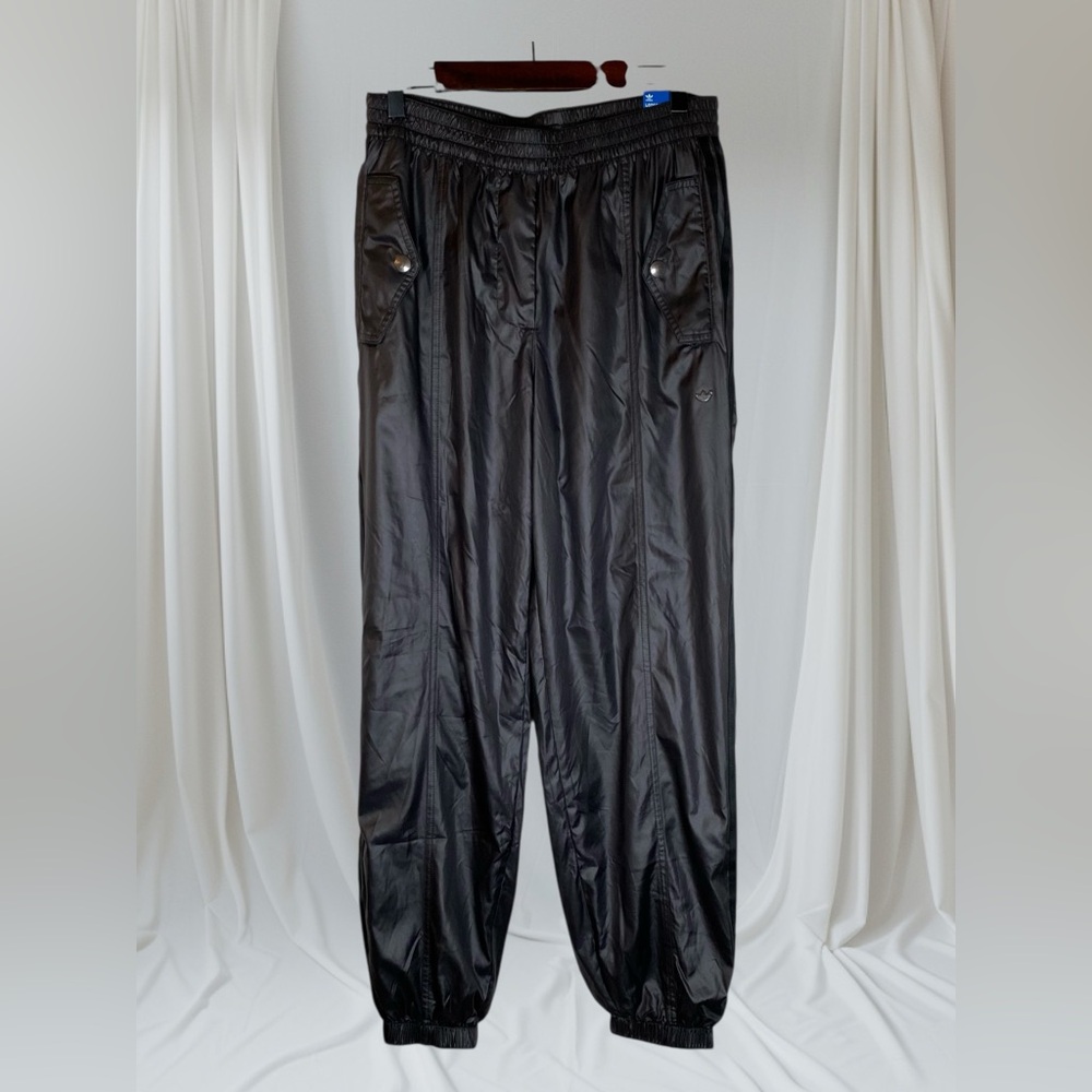 Adidas Womens Small Black Woven Joggers Pants Wide Leg Loose Fit Blue‎ Version